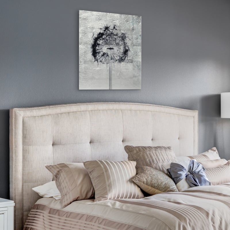 "Dandelion" Wall Art Reverse Print on Tempered Glass & Silver Leaf