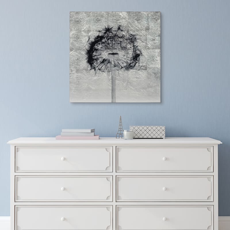 "Dandelion" Wall Art Reverse Print on Tempered Glass & Silver Leaf