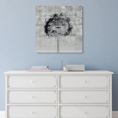"Dandelion" Wall Art Reverse Print on Tempered Glass & Silver Leaf