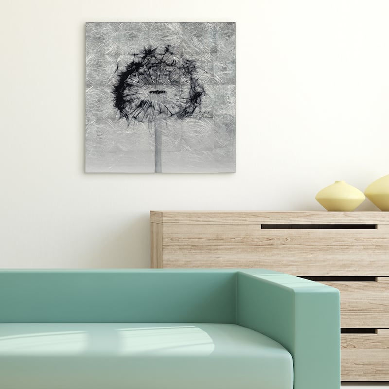 "Dandelion" Wall Art Reverse Print on Tempered Glass & Silver Leaf