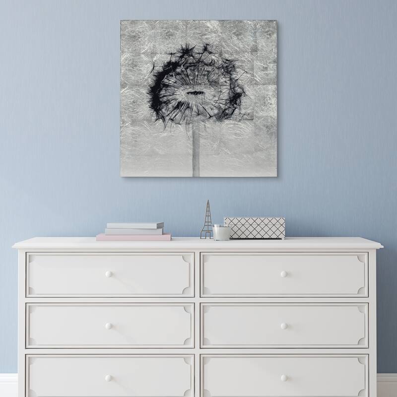 "Dandelion" Wall Art Reverse Print on Tempered Glass & Silver Leaf