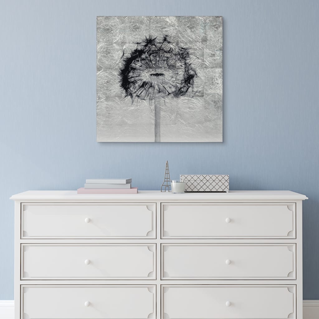 "Dandelion" Wall Art Reverse Print on Tempered Glass & Silver Leaf