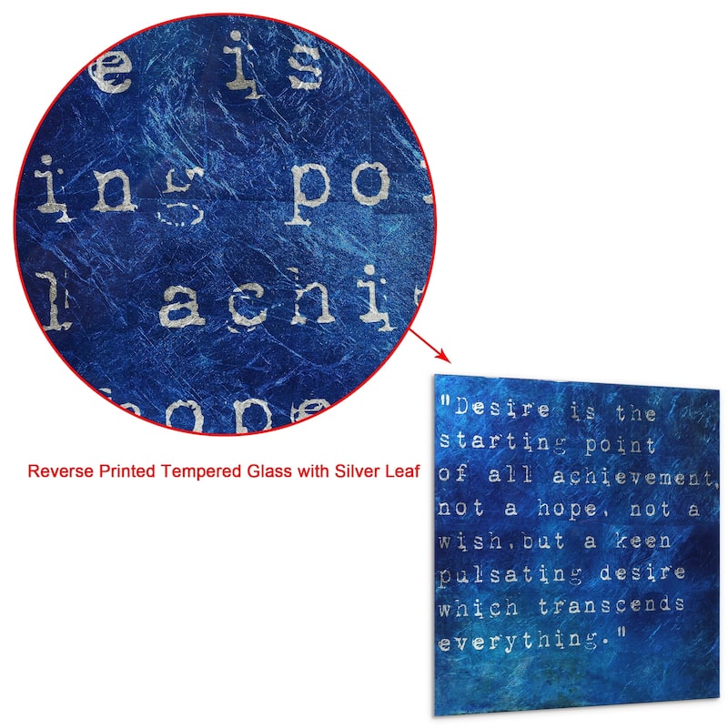"Desire" Words & Quotes Wall Art Print on Tempered Glass & Silver Leaf