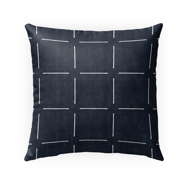 BLOCK PRINT SIMPLE SQUARES NAVY Indoor|Outdoor Pillow By Becky Bailey - 18X18