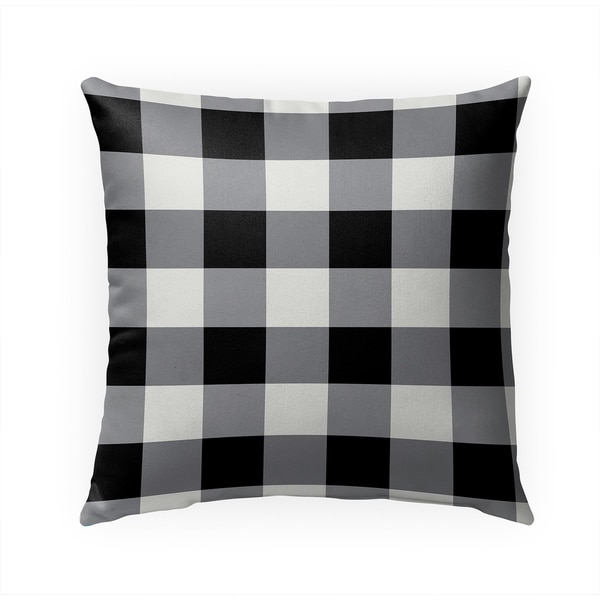 HOLIDAY BLACK AND WHITE PLAID Indoor Outdoor Pillow By Kavka