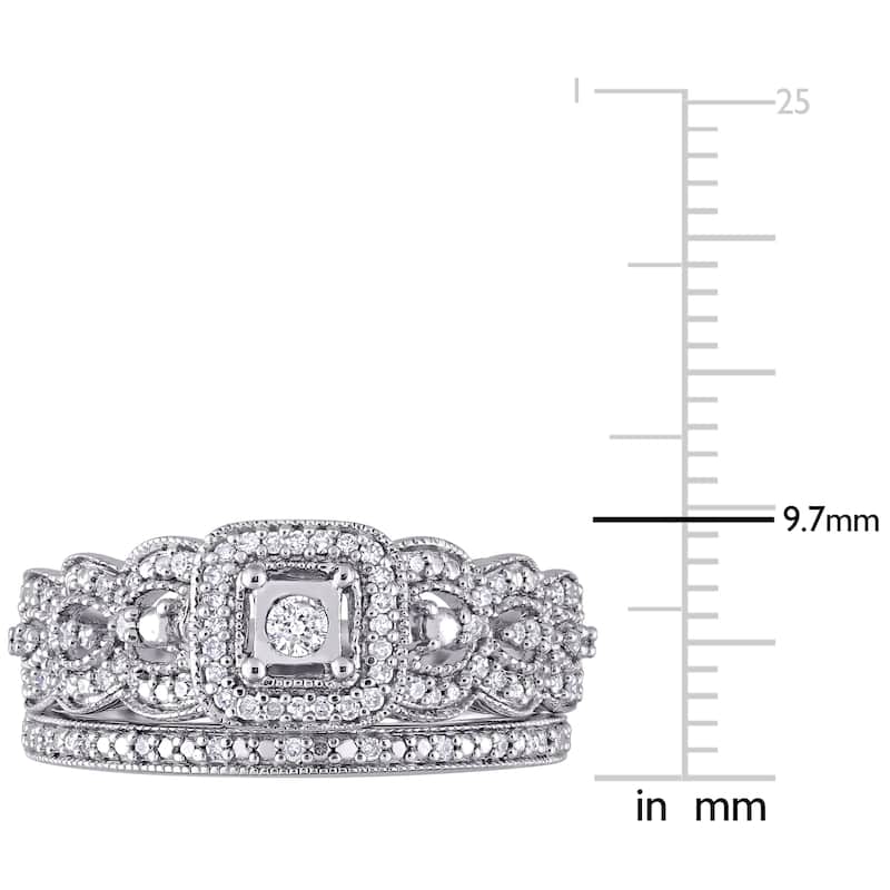 Miadora Sterling Silver 1/3ct TDW Diamond Vintage Halo Wedding Ring Set