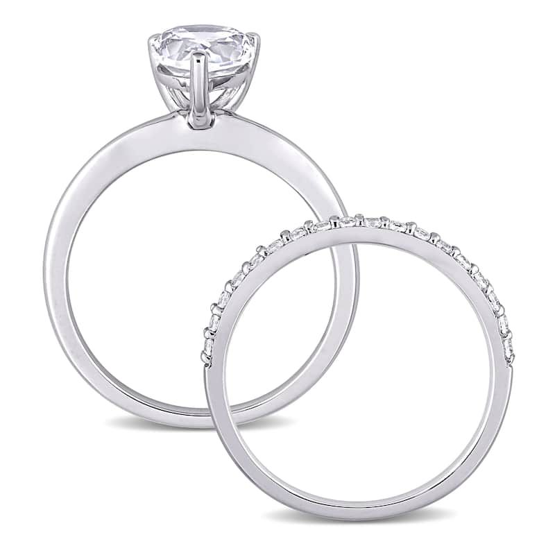 Miadora 10k White Gold Pear-cut Created White Sapphire Solitaire Wedding Ring Set