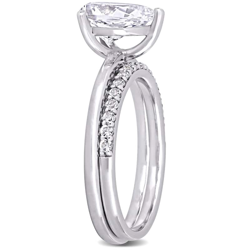 Miadora 10k White Gold Pear-cut Created White Sapphire Solitaire Wedding Ring Set