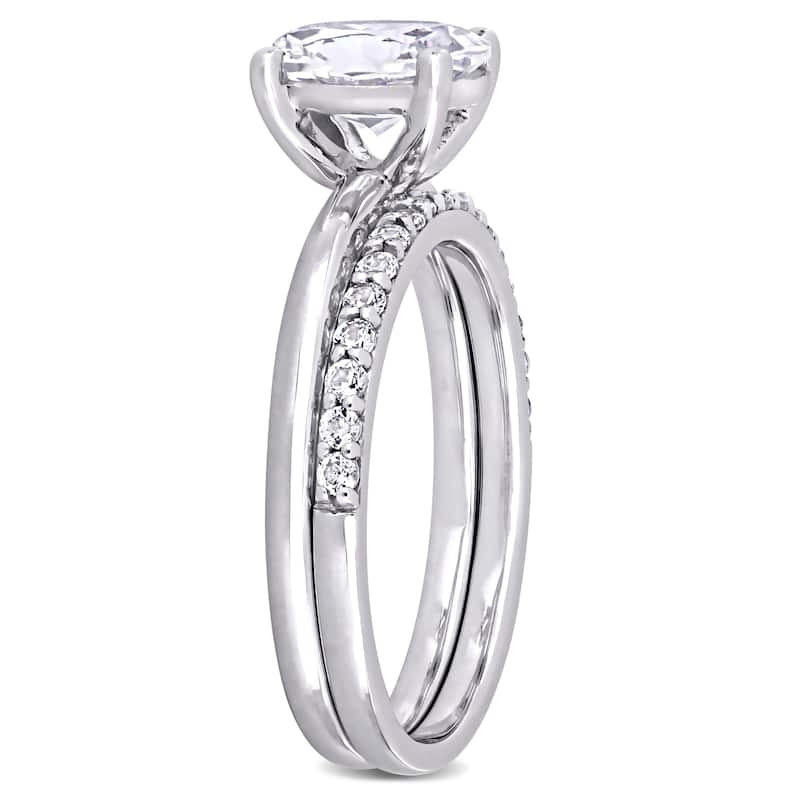 Miadora 10k White Gold Created White Sapphire Solitaire Wedding Ring Set