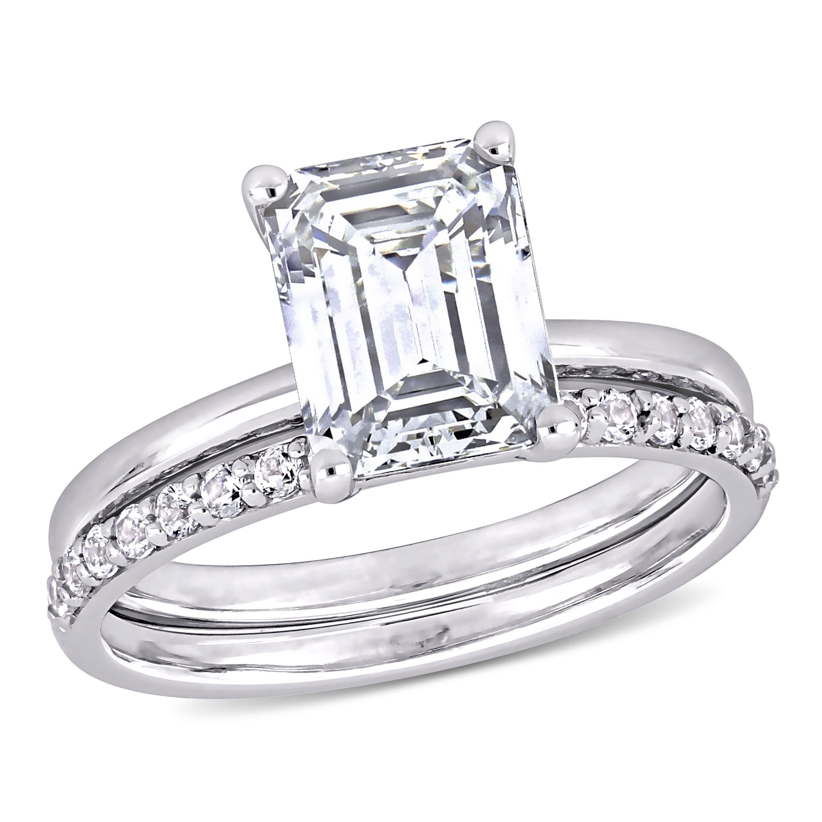 Miadora 10k White Gold Emerald-cut Created White Sapphire