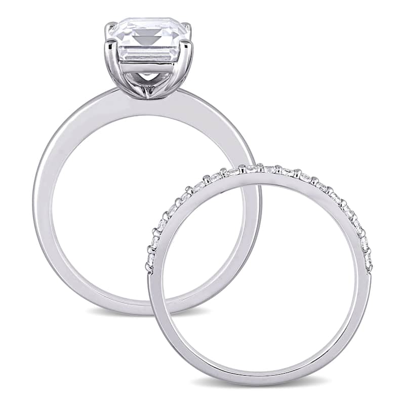 Miadora 10k White Gold Emerald-cut Created White Sapphire Solitaire Wedding Ring Set