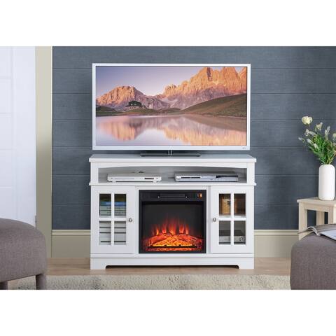 Zarate Transitional White Wood Fireplace TV Stand