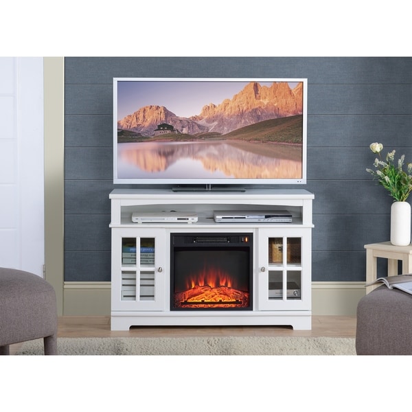 Shop Zarate Transitional White Wood Fireplace TV Stand ...