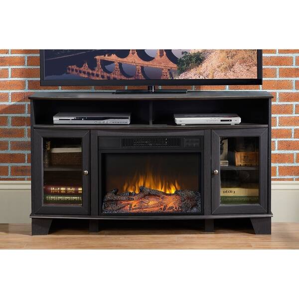 Shop Wilson Transitional Black Wood Fireplace Tv Stand Overstock 30805802