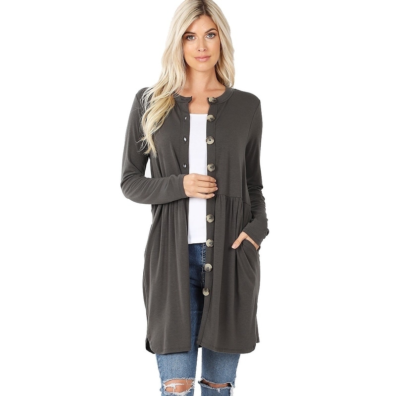 JED Women's Button Up Long Sleeve Cardigan with Side Pockets