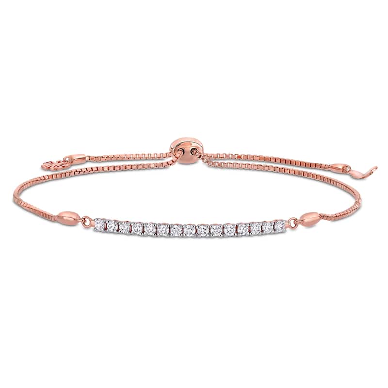 Miadora 14k Rose Gold 1/3ct TDW Diamond Adjustable Bolo Bar Station Tennis Bracelet