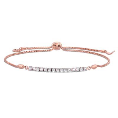 Miadora 14k Rose Gold 1/3ct TDW Diamond Adjustable Bolo Bar Station Tennis Bracelet