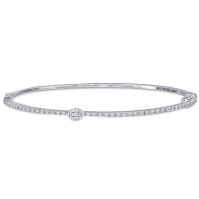 Miadora 14k White Gold 2/5ct TDW Round & Marquise Diamond Halo Station Tennis Bangle Bracelet