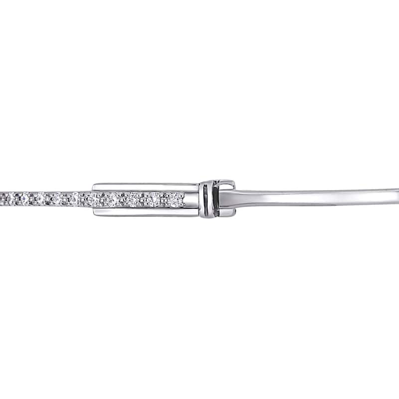 Miadora 14k White Gold 2/5ct TDW Round & Marquise Diamond Halo Station Tennis Bangle Bracelet
