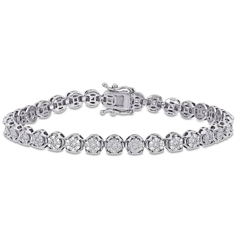 Miadora 14k White Gold 1 1/2ct TDW Diamond Tennis Bracelet