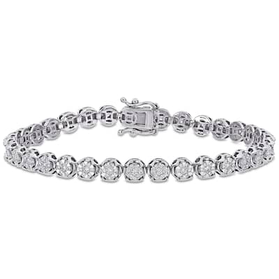 Miadora 14k White Gold 1 1/2ct TDW Diamond Tennis Bracelet