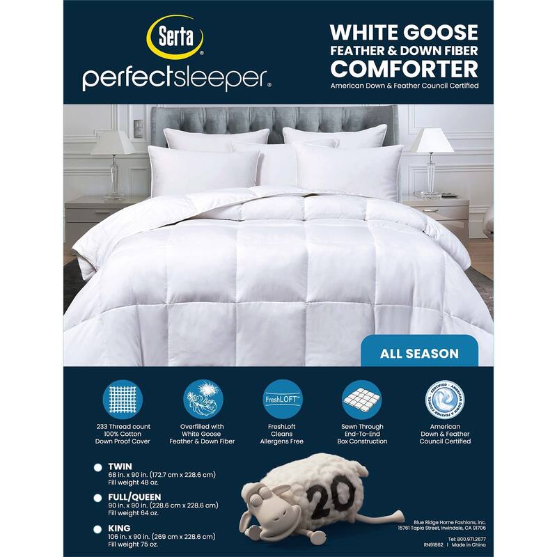 Serta 233 Thread Count White Goose Feather And White Goose Down Fiber Comforter