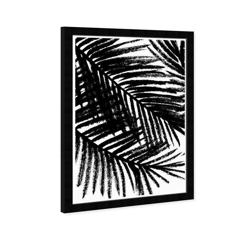Wynwood Studio 'Palm Tree Shadow' Floral and Botanical Framed Wall Art Print Botanicals - Black, White