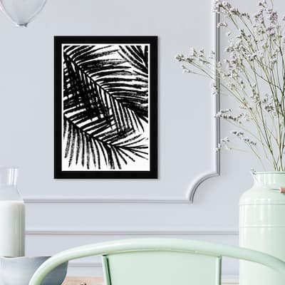 Wynwood Studio 'Palm Tree Shadow' Floral and Botanical Framed Wall Art Print Botanicals - Black, White