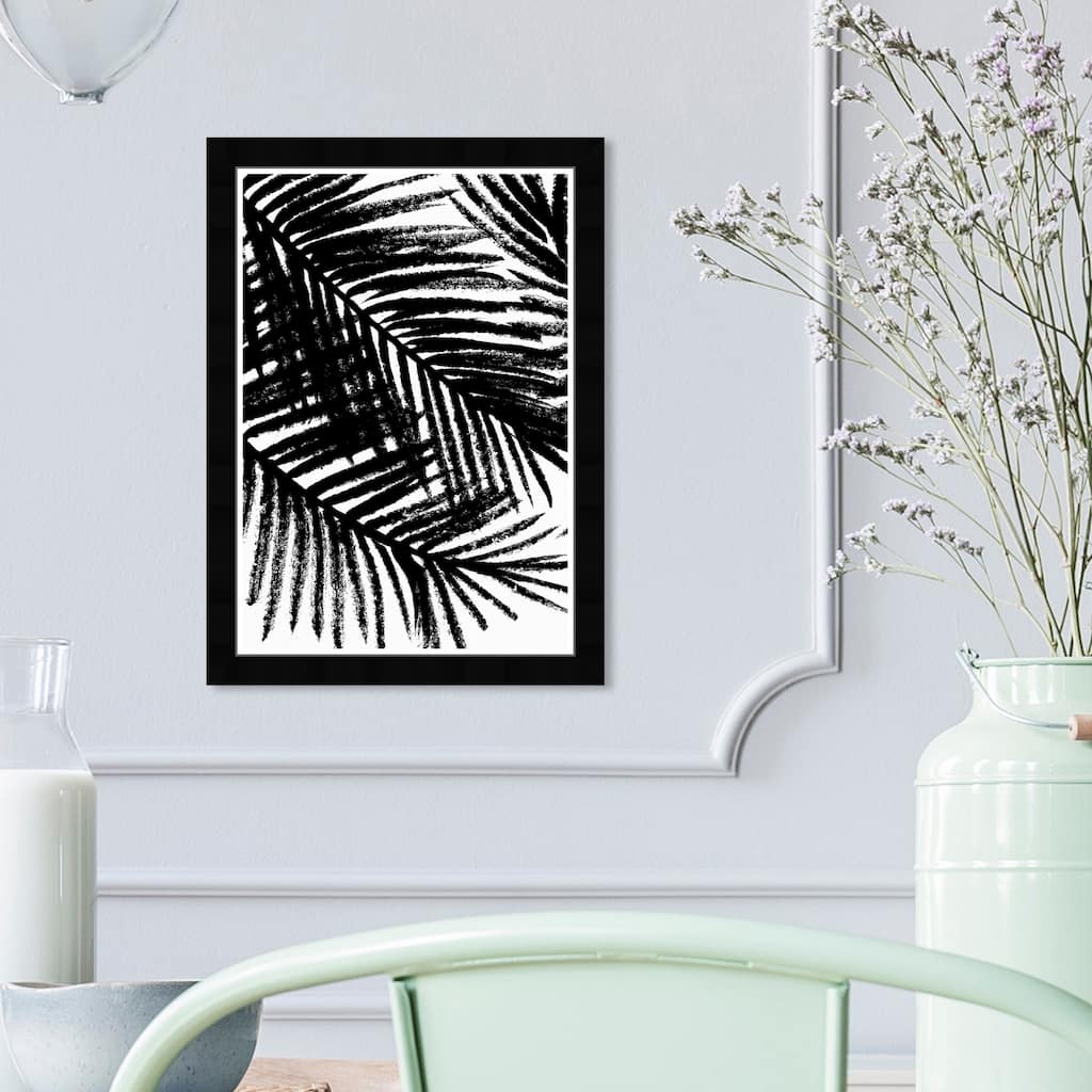 Wynwood Studio 'Palm Tree Shadow' Floral and Botanical Framed Wall Art Print Botanicals - Black, White