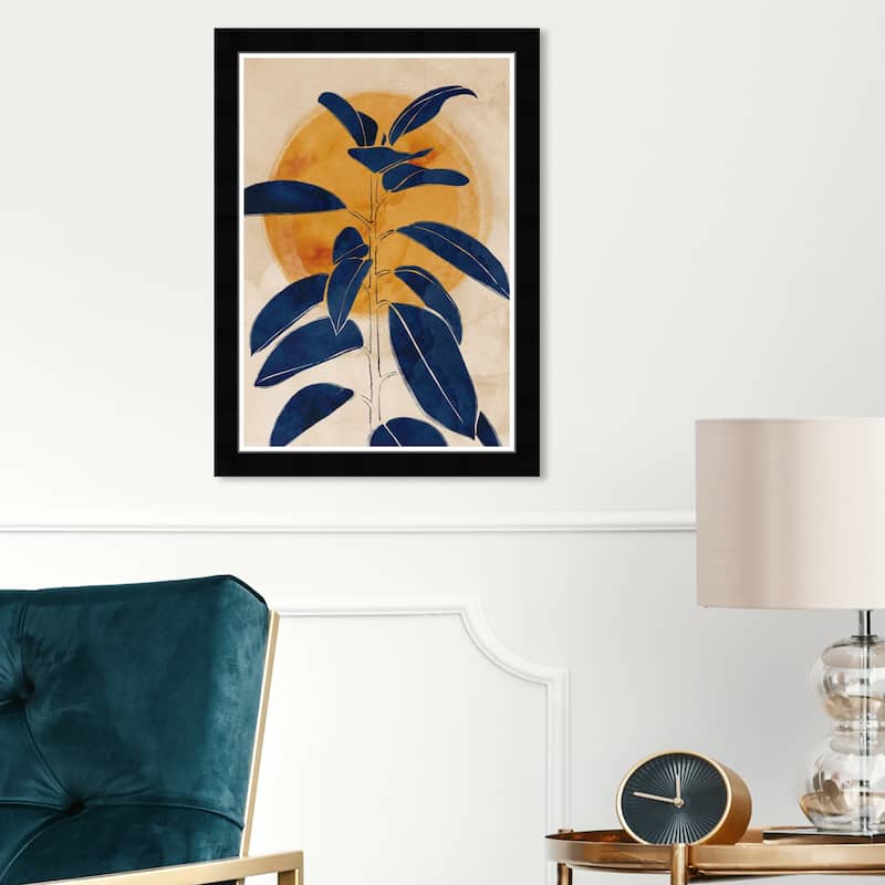 Wynwood Studio 'Blue Sprout' Floral and Botanical Framed Wall Art Print Botanicals - Blue, Yellow