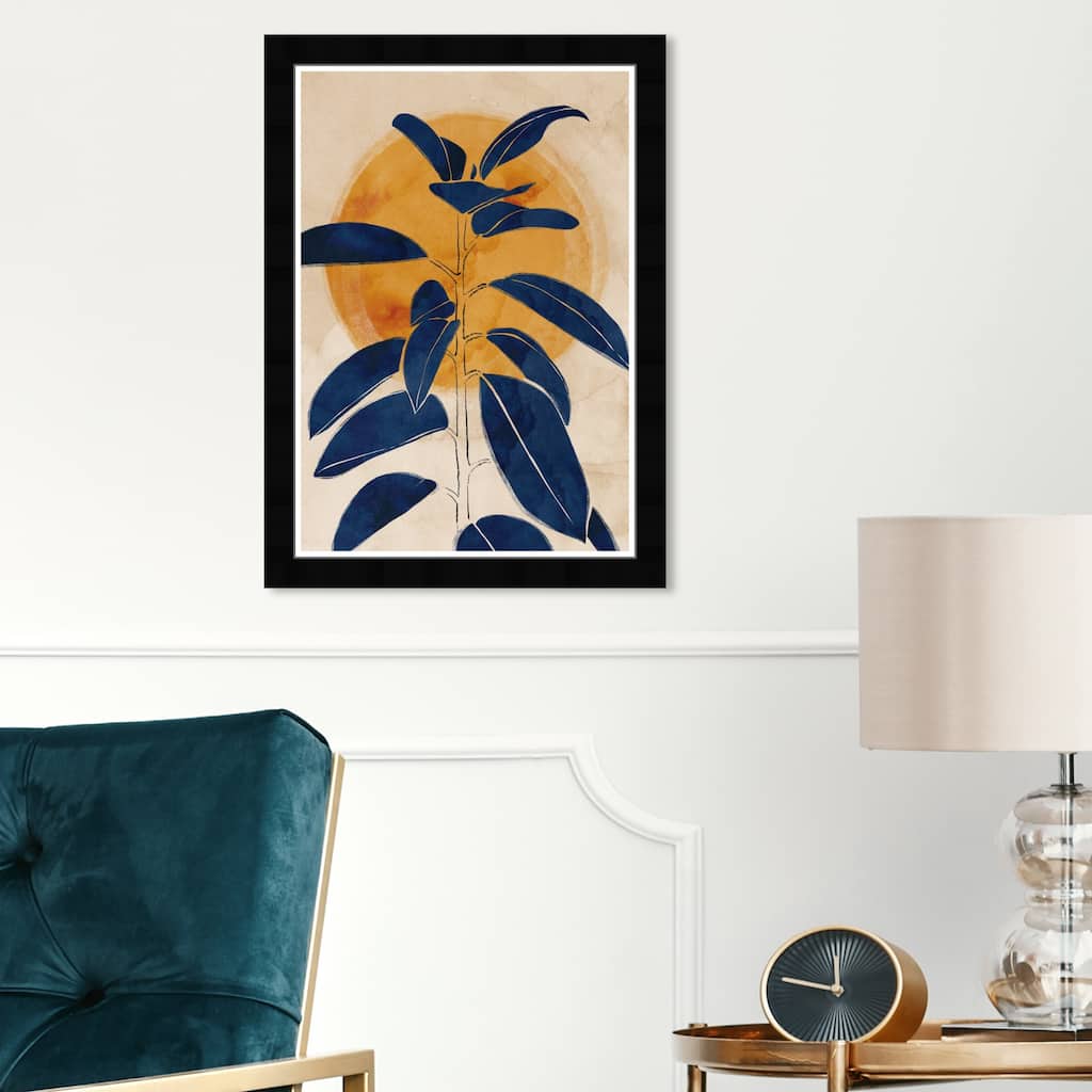 Wynwood Studio 'Blue Sprout' Floral and Botanical Framed Wall Art Print Botanicals - Blue, Yellow