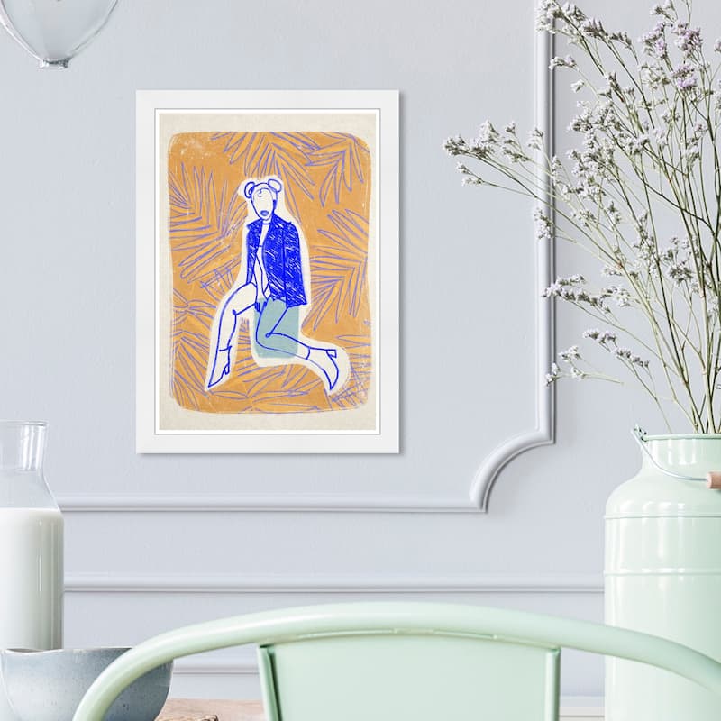 Wynwood Studio 'Palm Jacket' Fashion and Glam Framed Wall Art Print Outfits - Yellow, Blue