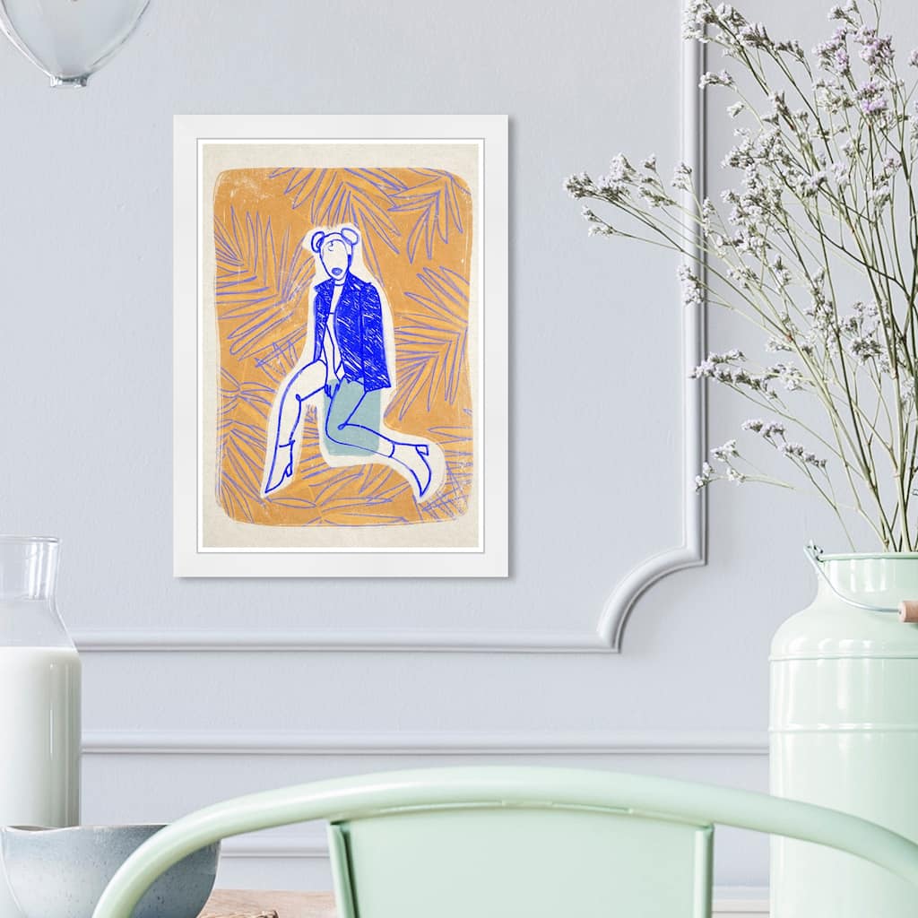 Wynwood Studio 'Palm Jacket' Fashion and Glam Framed Wall Art Print Outfits - Yellow, Blue