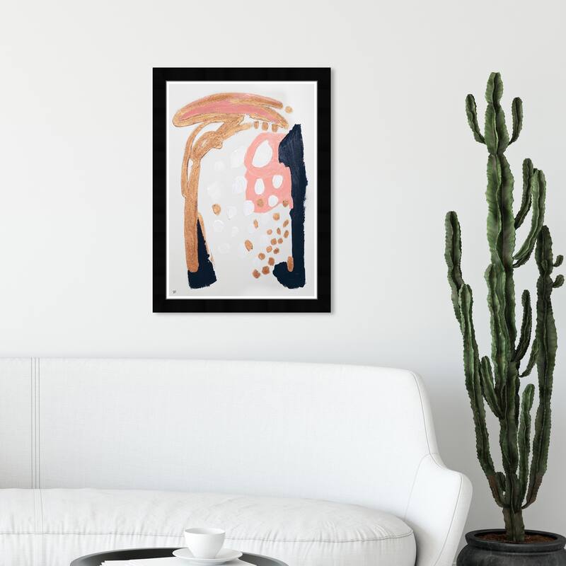 Wynwood Studio 'Peces de Cobre' Abstract Framed Wall Art Print Paint - White, Pink - 13 x 19