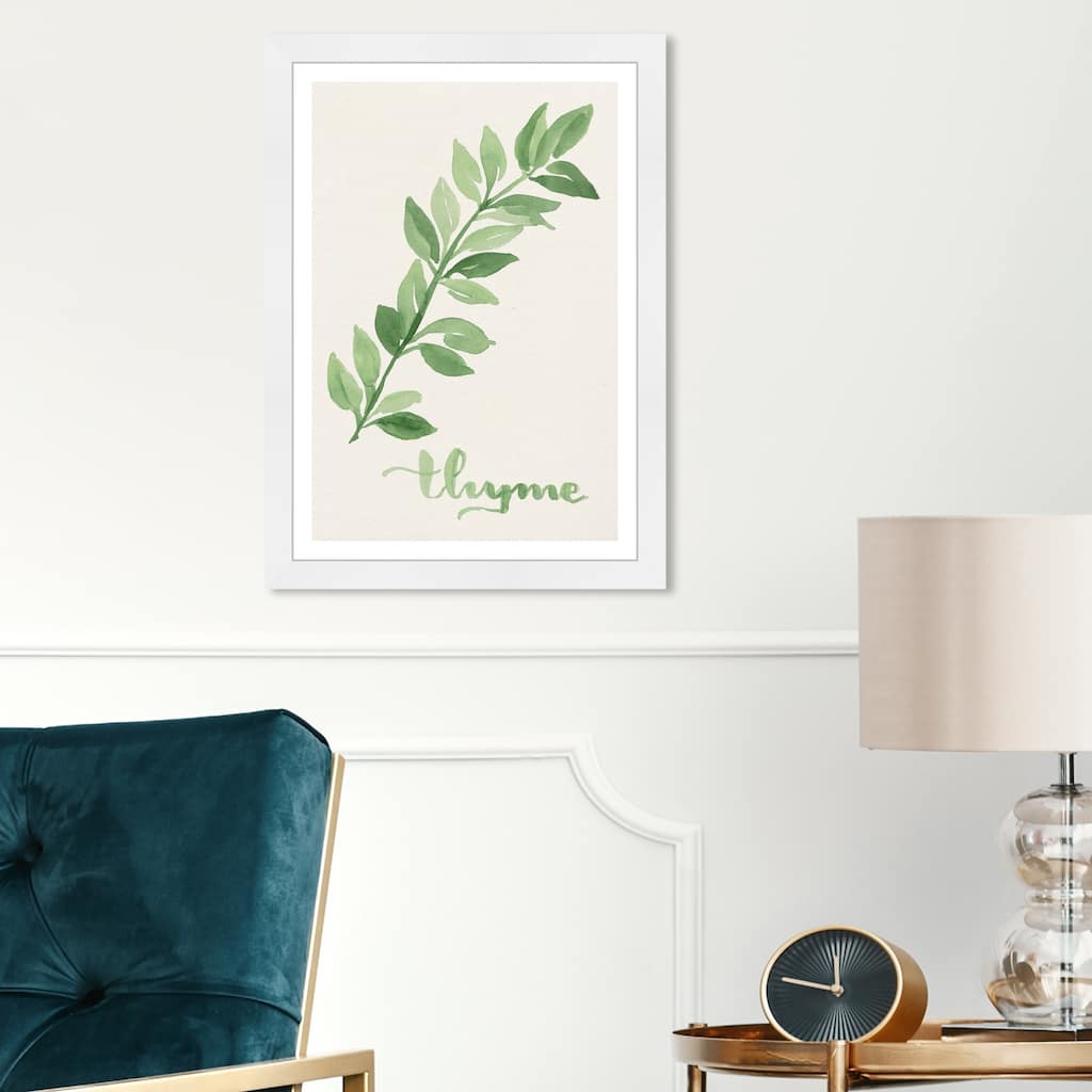 Wynwood Studio 'Thyme Leaves' Food and Cuisine Framed Wall Art Print Seasoning - Green, White