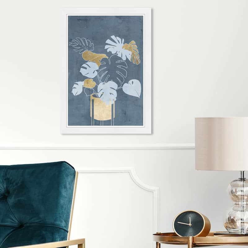 Wynwood Studio 'Cozy Plant' Floral and Botanical Framed Wall Art Print Botanicals - Gold, Blue
