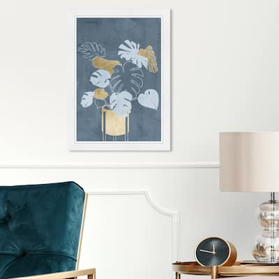 Wynwood Studio 'Cozy Plant' Floral and Botanical Framed Wall Art Print Botanicals - Gold, Blue