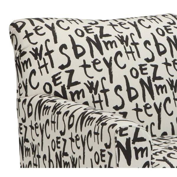 Fabric Upholstered Accent Chair With Alphabets Print Black And White On Sale Overstock 30809056