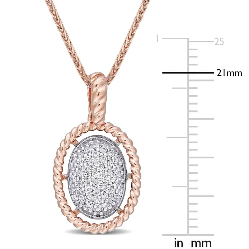 Miadora 18k 2-tone Rose and White Gold 1/4ct TDW Diamond Oval Halo Clustered Drop Necklace
