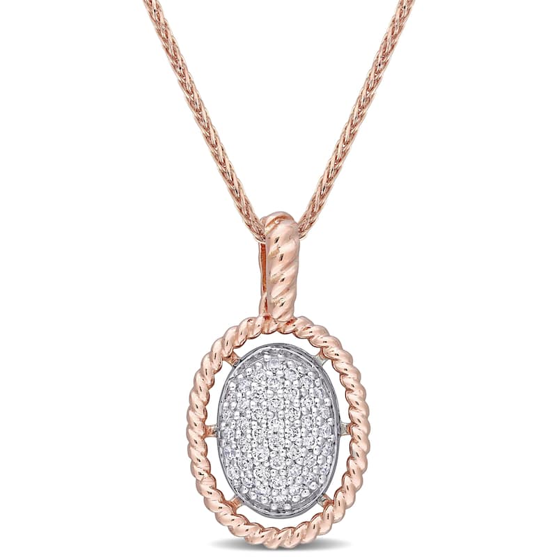 Miadora 18k 2-tone Rose and White Gold 1/4ct TDW Diamond Oval Halo Clustered Drop Necklace