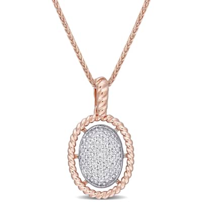 Miadora 18k 2-tone Rose and White Gold 1/4ct TDW Diamond Oval Halo Clustered Drop Necklace