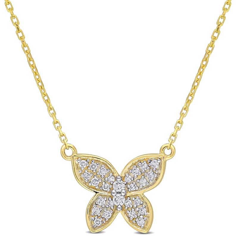 Miadora 10k Yellow Gold 1/8ct TDW Diamond Butterfly Station Cluster Necklace