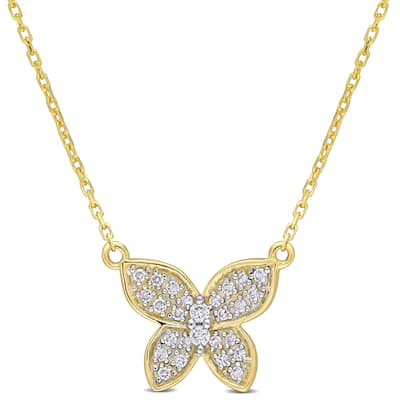 Miadora 10k Yellow Gold 1/8ct TDW Diamond Butterfly Station Cluster Necklace