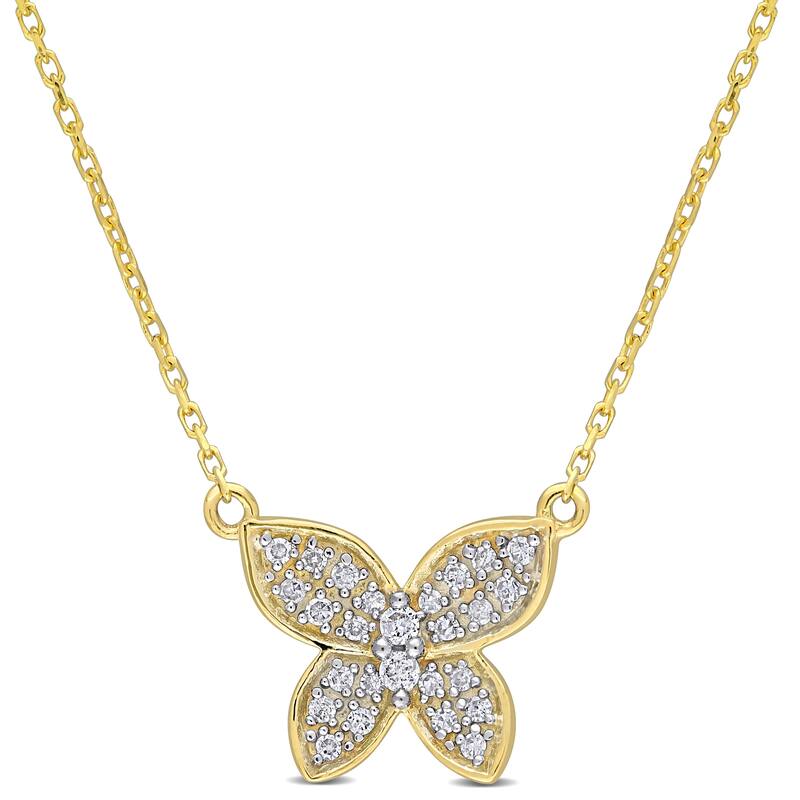 Miadora 10k Yellow Gold 1/8ct TDW Diamond Butterfly Station Cluster Necklace