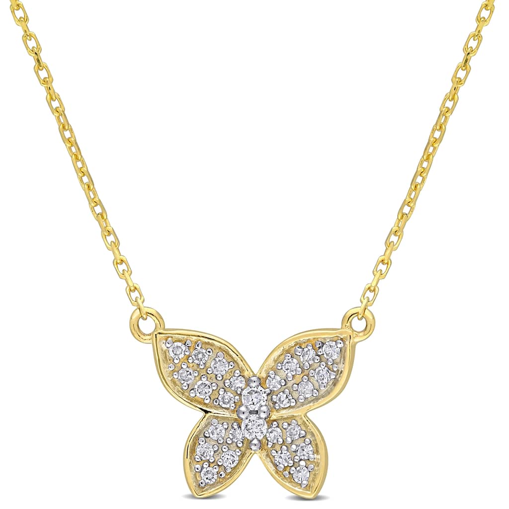 Miadora 10k Yellow Gold 1/8ct TDW Diamond Butterfly Station Cluster Necklace