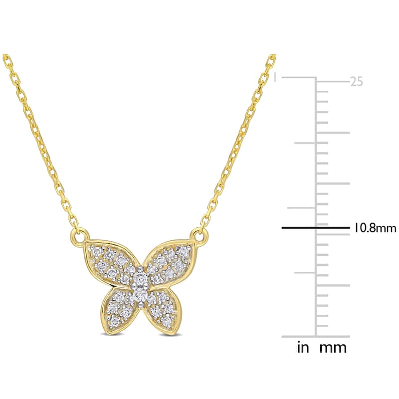 Miadora 10k Yellow Gold 1/8ct TDW Diamond Butterfly Station Cluster Necklace