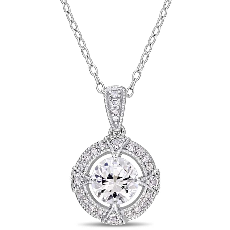 Miadora Sterling Silver Created White Sapphire & 1/10ct TDW Diamond Floating Halo Necklace