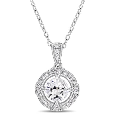 Miadora Sterling Silver Created White Sapphire & 1/10ct TDW Diamond Floating Halo Necklace