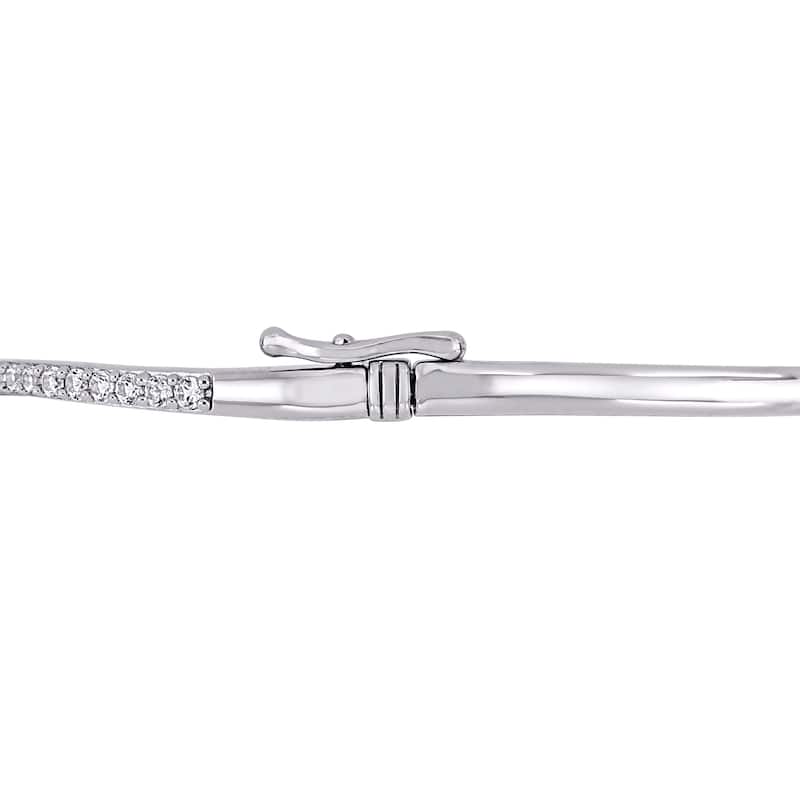 Miadora 2-tone Sterling Silver Created White Sapphire Bypass Floral Bangle Bracelet