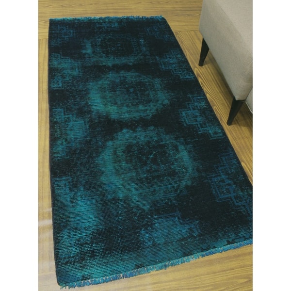 Noori Rug Vintage Distressed Overdyed Roxann Charcoal Turquoise Rug 2 11 X 5 9 On Sale Overstock 30812486